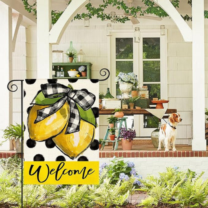 AVOIN colorlife Polka Dot Welcome Lemon Summer Garden Flag 12 x 18 Inch Double Sided Outside Yard Outdoor Decoration