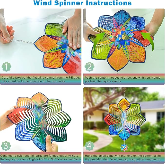 Wind Spinners,12 inch Multi Color Mandala with 360° Swivel Hook for Yard and Garden, Bird Wind Catcher, Metal Wind Spinners Outdoor for Lawn Hanging Crafts Decor Kinetic Yard Art Ornament Gifts