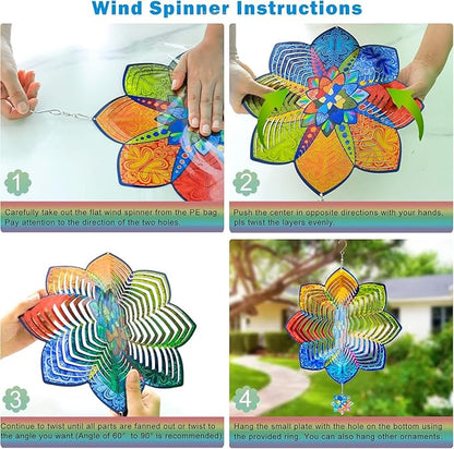 Wind Spinners,12 inch Multi Color Mandala with 360° Swivel Hook for Yard and Garden, Bird Wind Catcher, Metal Wind Spinners Outdoor for Lawn Hanging Crafts Decor Kinetic Yard Art Ornament Gifts