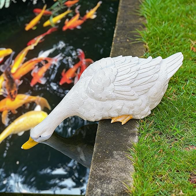 Drinking Duck Statue Outdoor Decor for Garden, Fairy Yard Figurines Home Sculptures for Lawn Patio Front Porch Backyard
