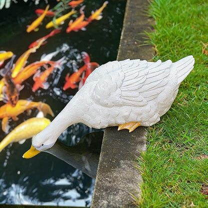 Drinking Duck Statue Outdoor Decor for Garden, Fairy Yard Figurines Home Sculptures for Lawn Patio Front Porch Backyard