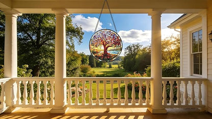 Funoasis Stained Glass Window Hanging 6.3 Inches Suncatcher - The Tree of Life Shines Brightly in The Sunlight Ornaments Sun Catcher Home Decor Women Birthday