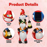 Gift Boutique Solar Garden Gnome Statue with Lantern Stacked Gnomes Outdoor Decor Lighted Yard Lawn Patio Decoration Whimsical Resin Figurine Home Accent