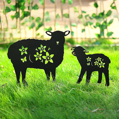 LHEARTMIC Sheep Garden Decor Metal Stakes Black Sheep Silhouette Statues Decorations for Yard, Lawn, Patio, Backyard, Pathway, Outdoor Sheep Lovers Gifts for Women Men