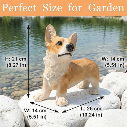 Charming Realistic Welsh Corgi Dog Statue | Realistic Animal Statues, Real Dog Statue Ornaments Perfect for Indoor & Outdoor Pet Decor - Home, Garden, Porch, Patio Accent