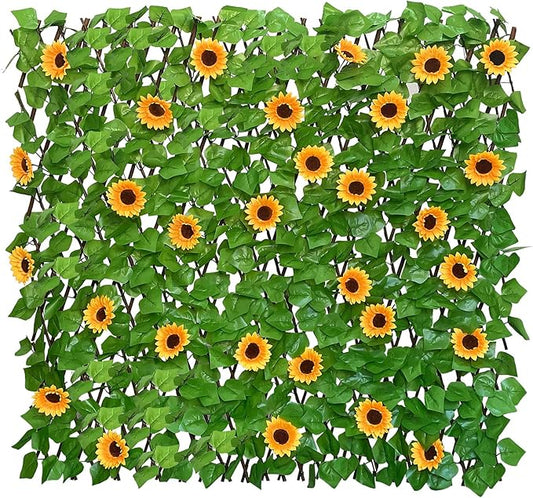 GLANT Expandable Fence Privacy Screen for Balcony Patio Outdoor,Decorative Faux Ivy Fencing Panel,Artificial Hedges (Single Sided Leaves) (2, Sunflowers)