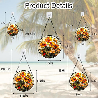 Stained Glass Window Hanging - Orange Marigolds Flowers Suncatcher for Door Garden Yard Sun Catchers Decor Christmas Mother's Day Birthday Gifts for Women Mom Nana Girlfriend Men 15 in