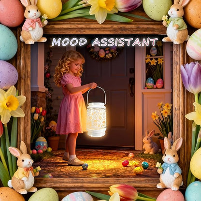 Easter Egg Decorations Outdoor Waterproof Solar Lantern Lights Tree Ornaments with Bunny Decor for Home, Garden, Patio, Yard, Lawn Porch Hanging Solar Light Easter Gifts for Kids Teens Women Adults