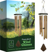 Nature’s Melody Premiere Grande Tunes Wind Chimes – Outdoor Windchime with 6 Tubes Tuned to E Pentatonic Scale, Rustproof Aluminum, Beech Wood & S Hook Hanger (Bronze, 24")