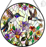 Hummingbird Sun Catcher Stained Glass Window Hanging - Wildflower and Bird Suncatchers for Windows Stained Glass Suncatcher - Sun Catchers Indoor Wall Art Home Decor Gift for Mom Grandma Bird Lovers
