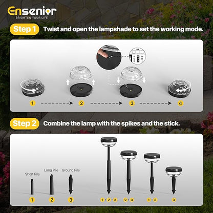 Ensenior Solar Pathway Lights IP65 Waterproof, RGB Color Changing & 6500K Cool White, 8-16Hr Runtime, Flower Pattern Garden Lights for Walkway Porch Yard - 8 Pack