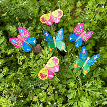 6 Pcs Butterfly Outdoor Metal Flowers for Outside - Decorative Garden Stakes with Sunflower Design, Spring Yard Art Decor for Lawn Porch Patio Fence | Metal Garden Decor Stakes