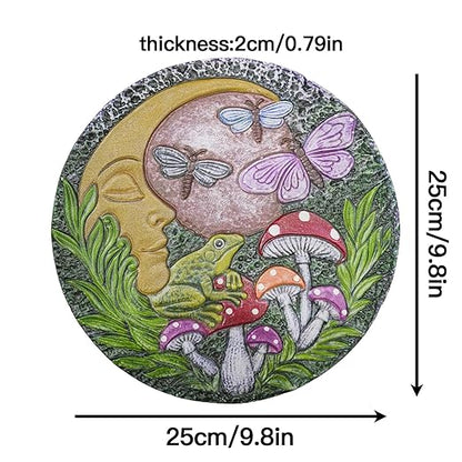 Hapjoy Stepping Stones Outdoor for Garden Moon Frog Mushroom Butterfly Decorative Stepping Stones Walkway Round Stone Garden Decor for Pathway Lawn (Green)
