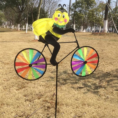 3D Animal on Bike DIY Windmill, Lawn Yard Garden Colorful Wind Spinner Decor (Bee)