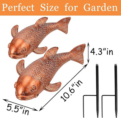 Teaeeno Set of 2 Antique Koi Fish Statue, Outdoor Garden Sculpture for Patio, Backyard, Pond, and Home Decor (Red)