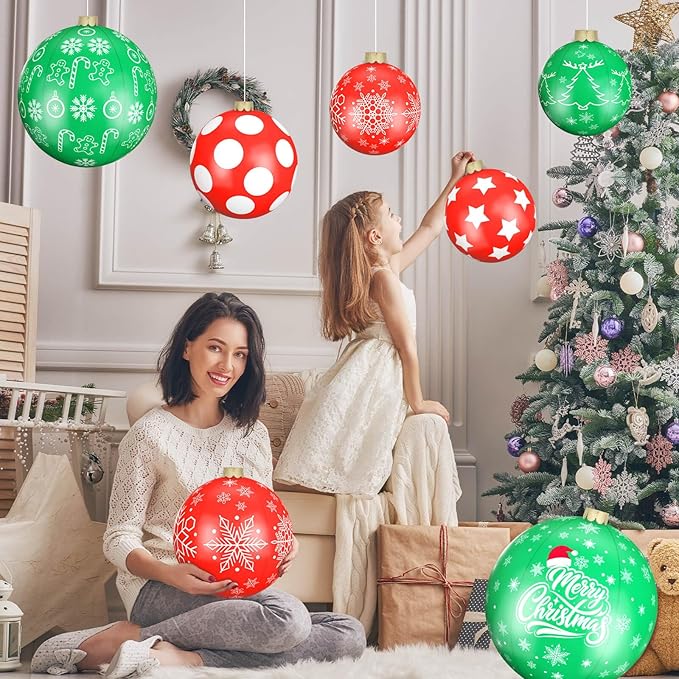 Flasoo 12 Pack Giant Inflatable Christmas Ornaments for Outdoor Decoration, Big Christmas Balls for Front Door Yard Tree Hanging (9 Inch, 12 Inch, 16 Inch)