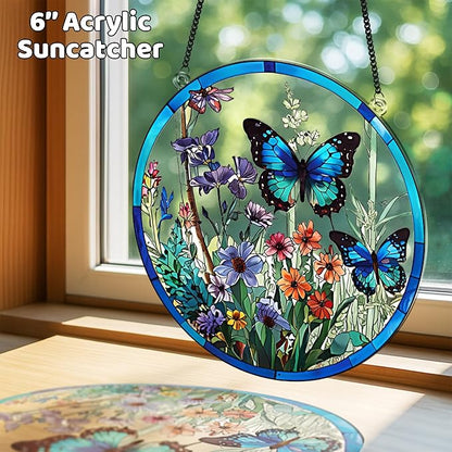 2 Cardinal Butterfly Acrylic Suncatchers, 6" Suncatchers for Window Hanging Indoor, Art Decor for Home, Garden, Housewarming, Gift for Mom, Grandma, Women, Friend, Bird Lover SCB-A6-B3