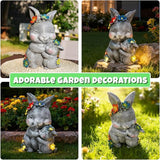 Solar Garden Statue Light, 8 inch Resin Rabbit Figurine with Flowers Outdoor Decor for Patio, Lawn, Yard, Housewarming Birthday Gifts Gift for Bunny Lovers, Mom, Grandma, Women (Grey Rabbit)