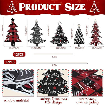 5 PCS Christmas Tree Yard Signs - Outdoor Lawn Sign Decorations with Stakes for Xmas Winter Party Porch Lawn Walkway Decor