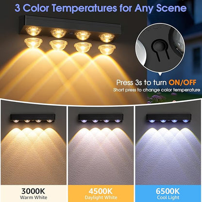 ShineTech Solar Fence Lights Outdoor Waterproof, 3-Color Lighting Modes LED Solar Powered Deck Lights, Outdoor Step Lights for Railing, Patio, Wall, Backyard (4 Packs)