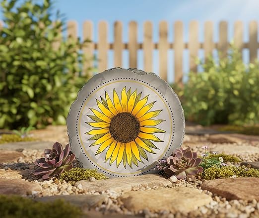 Magnolia Garden 10-Inch Vibrant Sunflower Decorative Stepping Stone – Yellow Floral Resin Garden Walkway Tile – Modern Farmhouse Outdoor Accent – Cheerful Summer Yard Decoration & Housewarming Gift