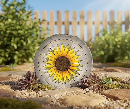 Magnolia Garden 10-Inch Vibrant Sunflower Decorative Stepping Stone – Yellow Floral Resin Garden Walkway Tile – Modern Farmhouse Outdoor Accent – Cheerful Summer Yard Decoration & Housewarming Gift