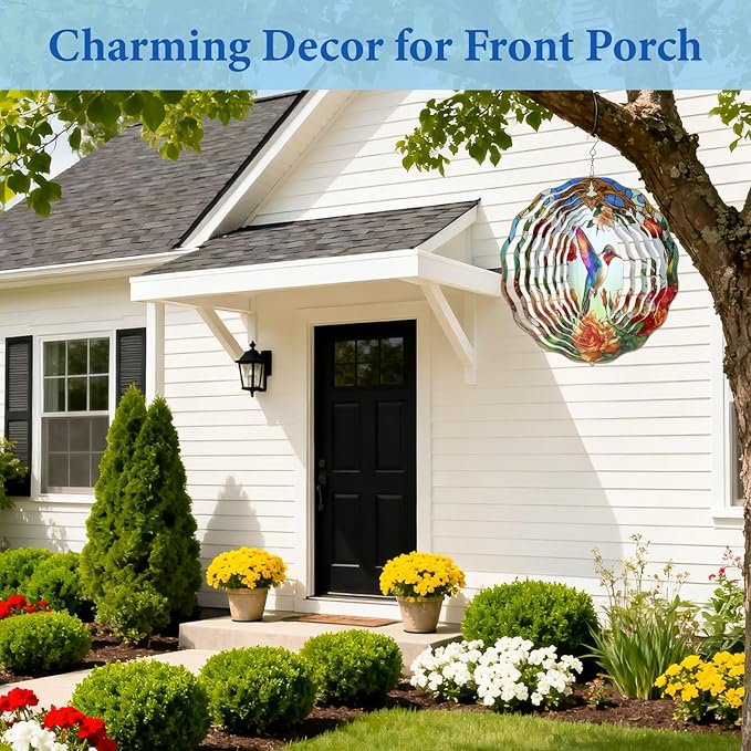 Wazzio Hummingbird Wind Spinner, Hummingbird Gifts for Women Men Mom Wife Grandma, 12" Metal Outdoor Indoor Hanging Ornament for Garden Porch Backyard, Gift for Birthday Thanksgiving Christmas