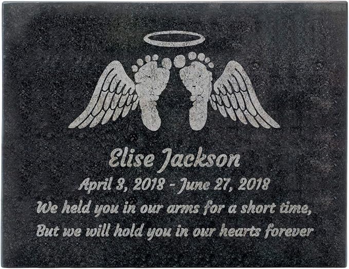 PlaqueMaker Black Granite Memorial Headstone Or Garden Memorial for Lost Infant or Child - Include You Personalized Text. Can be Used as a Sympathy Gift, Garden Stone or Grave Maker (8.5 x 11 x 0.4)
