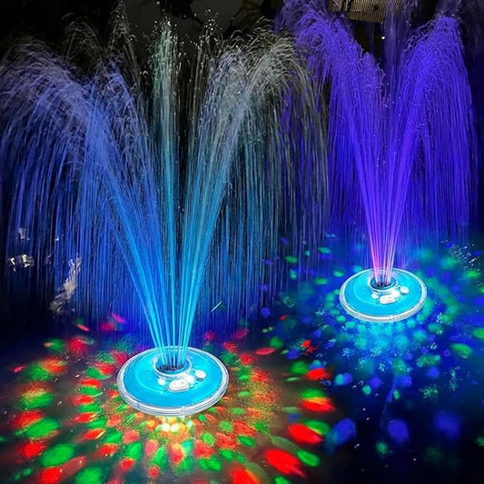 LanPool Floating Water Fountain with Underwater Lights, Powered Pump Outdoor, 2 Modes Sprinkler Waterfall Fountain for Inground Above Ground Pool, Pond-Light Blue-1PC