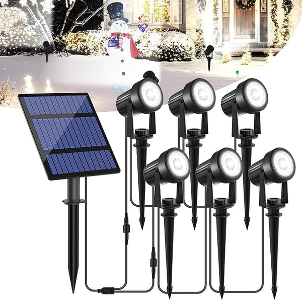 T-SUNUS Christmas Solar Garden Spotlight Outdoor 6-in-1 White Landscape Spot Lights IP65 Waterproof Separated Panel Dusk to Dawn 6000K Spotlights for Tree Yard Driveway Pathway Porch Walkway Halloween