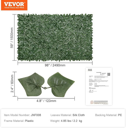 VEVOR Artificial Ivy Privacy Fence Screen, 59 x 98 in Faux Ivy Vine Leaf Hedges Fence, Greenery Privacy Fence with Mesh Cloth Backing, Green Wall Decoration for Outdoor Garden, Yard, Balcony