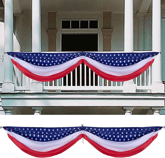 Wehhbtye 2PCS Patriotic Bunting Decorations-8.9x2.5 Feet 4th of july Outdoor Hanging Banner Flag,American Stars and Stripes Independence Day Flag for Memorial Day Porch Labor Day Yard Outside Party