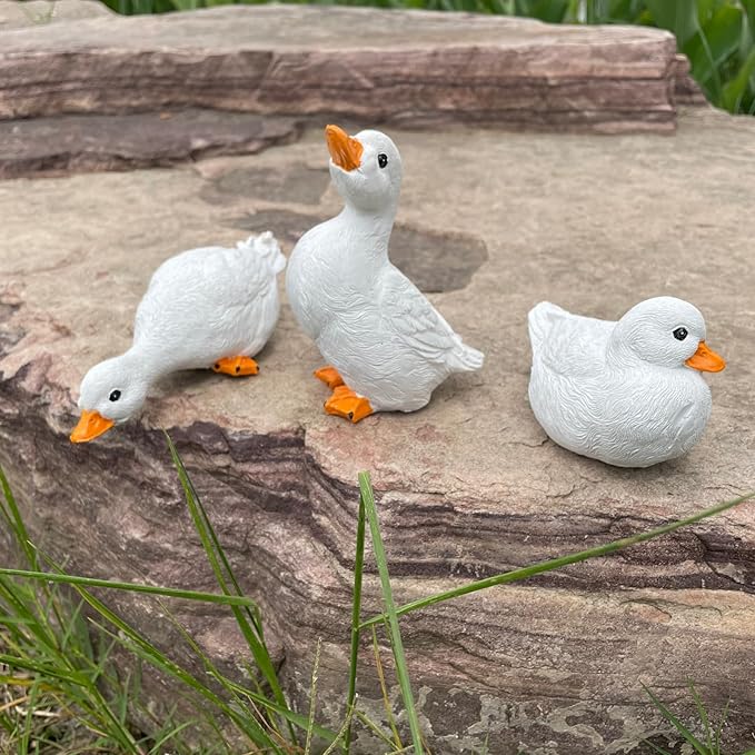 3PCS Garden Duck Statues Outdoor Decor, Garden Resin Duck Yard Decor Ornaments Goose Sculpture Statue for Pond, Fish Tank, Yard, Poolside Rockery Landscape Porch Decoration