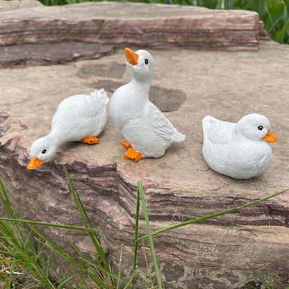 3PCS Garden Duck Statues Outdoor Decor, Garden Resin Duck Yard Decor Ornaments Goose Sculpture Statue for Pond, Fish Tank, Yard, Poolside Rockery Landscape Porch Decoration