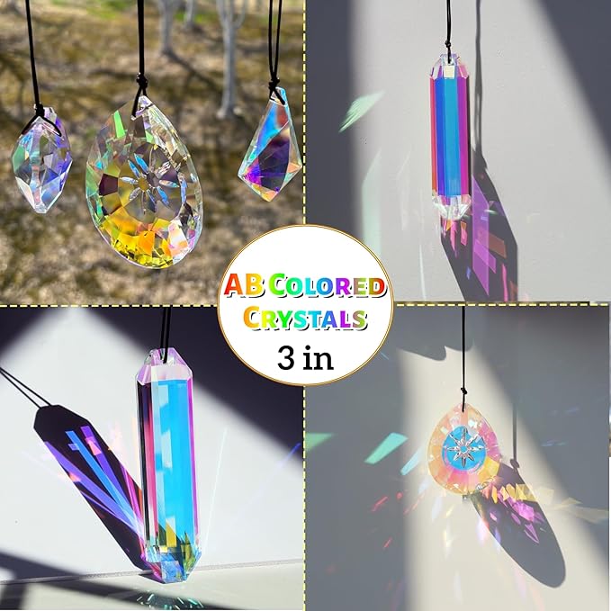 Crystal Sun Catcher with 6 Hanging Prisms | Rainbow Maker & Window Suncatcher for Home Decor, Garden Pendants | Includes Hanging Rope & 6
