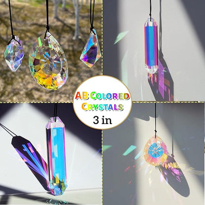 Crystal Sun Catcher with 6 Hanging Prisms | Rainbow Maker & Window Suncatcher for Home Decor, Garden Pendants | Includes Hanging Rope & 6