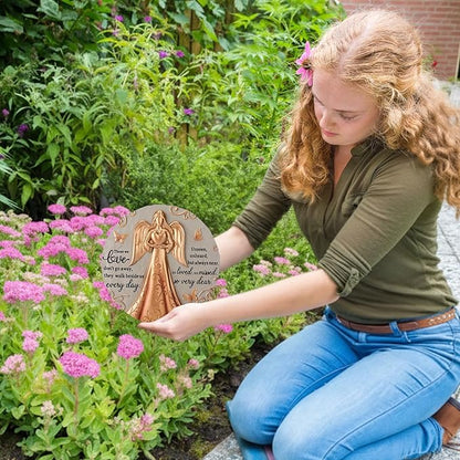 1 Set Bronze Angel Memorial Garden Stone with Plaque Stand and Sympathy Card, Outdoor Heartwarming Memorial Garden Stepping Stone, Sympathy Present for Loss of Loved One, Pet & Family