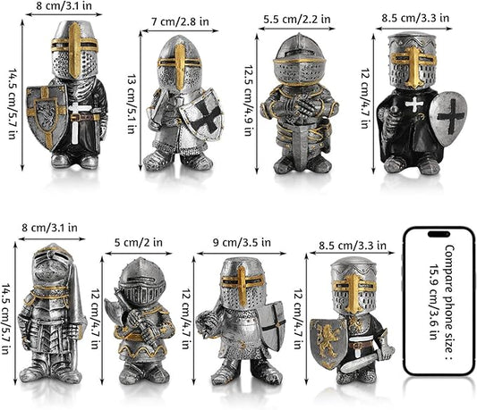 Knight Gnomes Guard Garden Statues 2021 Christmas Guardians Gnomes, Renaissance Medieval Cross Templar Crusader Figurine, Armor Miniature European Knights Sculpture for Yard Lawn Art Decor (8 pcs)