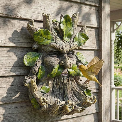 10.3" Whimsical Tree Face Sculpture, Garden Peeker Statue, Outdoor Trunk Tree Huggers Art, Landscape Accent Ornament, Hanging Fairy Elve Figurine for Yard Art, Feeder Decor Wall Mounted Statue