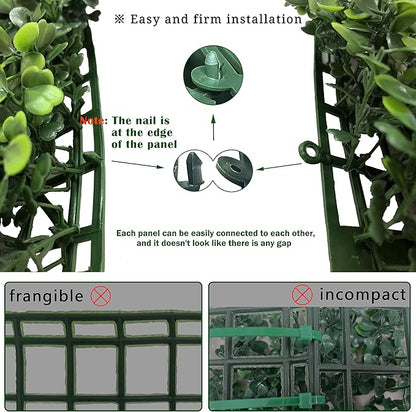 Bybeton 8-Pack Artificial Boxwood Panels (10"x10"), 5-Year UV-Proof Greenery Wall with 2-Inch Thick Leaves, Covers 5.5 Sq.Ft. for Outdoor Privacy Fence, Patio & Indoor Wall Decor