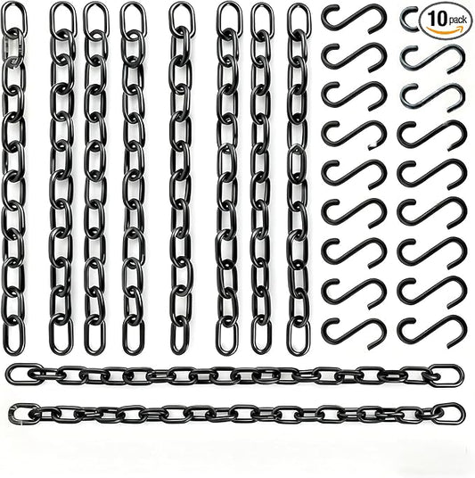 Black Hanging Plant Chains Kit, 10-Inch Adjustable Plant Hangers with Hooks and Clip for Hanging Baskets, Bird Feeders, Wind Chimes, Planters and Porch Signs 10Pack