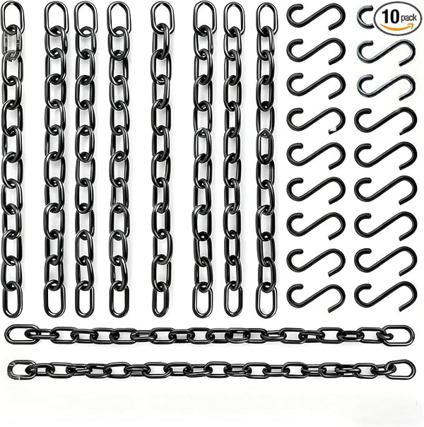 Black Hanging Plant Chains Kit, 10-Inch Adjustable Plant Hangers with Hooks and Clip for Hanging Baskets, Bird Feeders, Wind Chimes, Planters and Porch Signs 10Pack