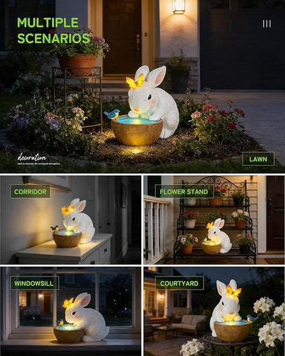 Solar Bunny Garden Outdoor Statues Decor, Rabbit with Butterfly and LED Lights Garden Decor for Home House, Yard Art Lawn, Ornaments, Porch Patio, Balcony - Birthday Gifts for Grandma Mom Women