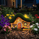 Resin Fairy House Statues with Solar Lights Outdoor for Garden Decor Funny Birds Ladybird Flocked Fairy House with Garden Figurine Patio Yard Lawn Decorations Gift for Mom Women (Green)