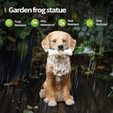 13.6" Solar Golden Retriever Garden Statue with Bone Light, Resin Sitting Dog Outdoor Decor, Waterproof Solar Powered Animal Statue for Yard, Lawn, Garden