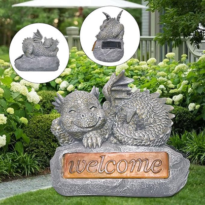 Solar Garden Decorations-Garden Dragon Welcome Display Decorative，Decor for Patio, Yard, Lawn, Pathway, Landescape (Western Dragon Statue)