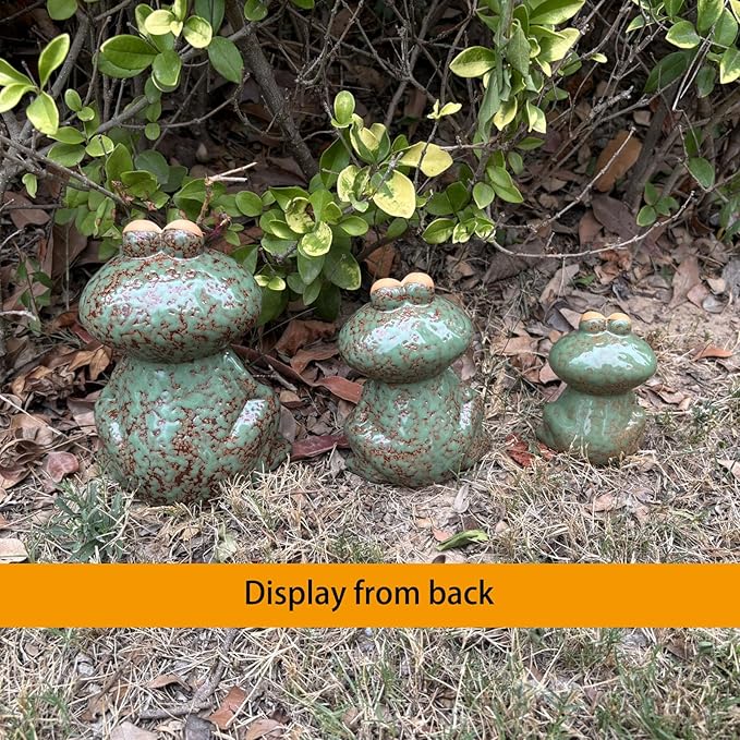 Lee's Clover Glazed Ceramic Frog Garden Decor Set of 3 – Cute Frog Lawn Ornaments & Outdoor Figurines for Yard | Garden Decorations for Patio, Pond, Porch
