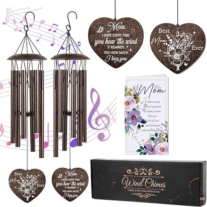 Wind Chimes for Outside, Gifts for Mom Birthday - 25.5" Memorial Sympathy Wind Chime with Gift Box & Greeting Card Garden Patio Decor, Unique from Daughter Son