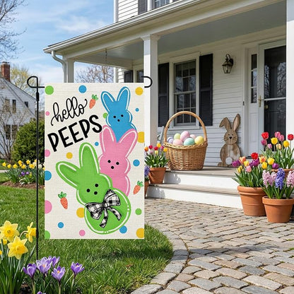 CROWNED BEAUTY Easter Garden Flag Bunny Peeps 12x18 Inch Double Sided Holiday Decoration for Outdoor Lawn Yard