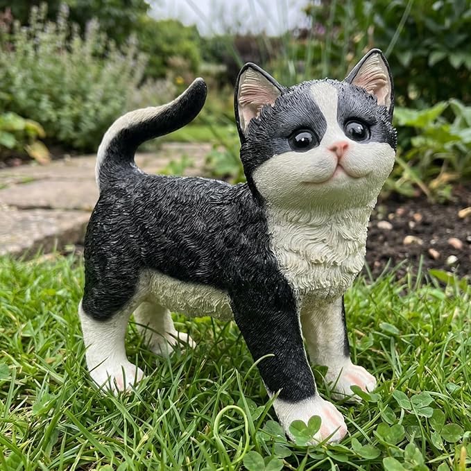 Tuxedo Standing Cat Statues Outdoor Decorative, Cat Memorial Statue for Yard Lawn Patio Porch, Garden Pet Grave Marker Figures,